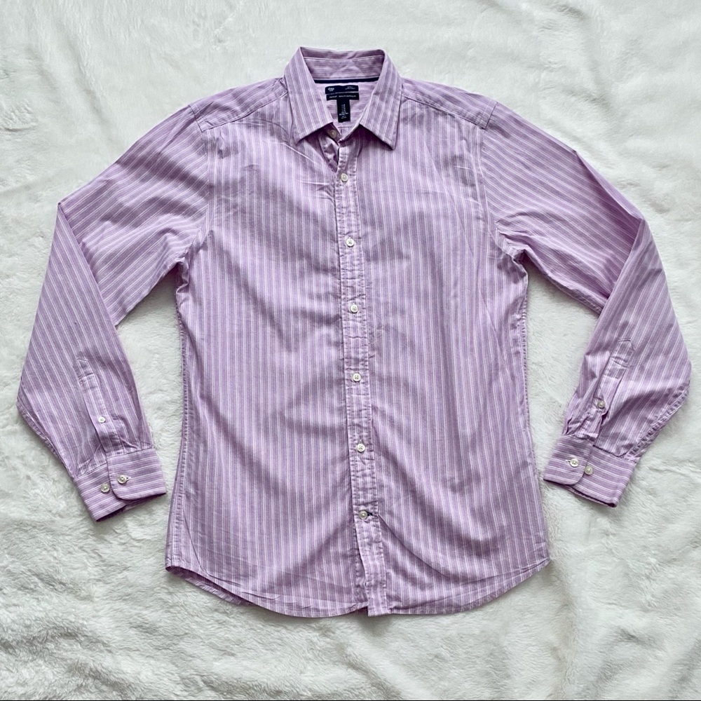 Gap Premium Slim Fit Pinstripe Button-Up Shirt Pink Size Medium